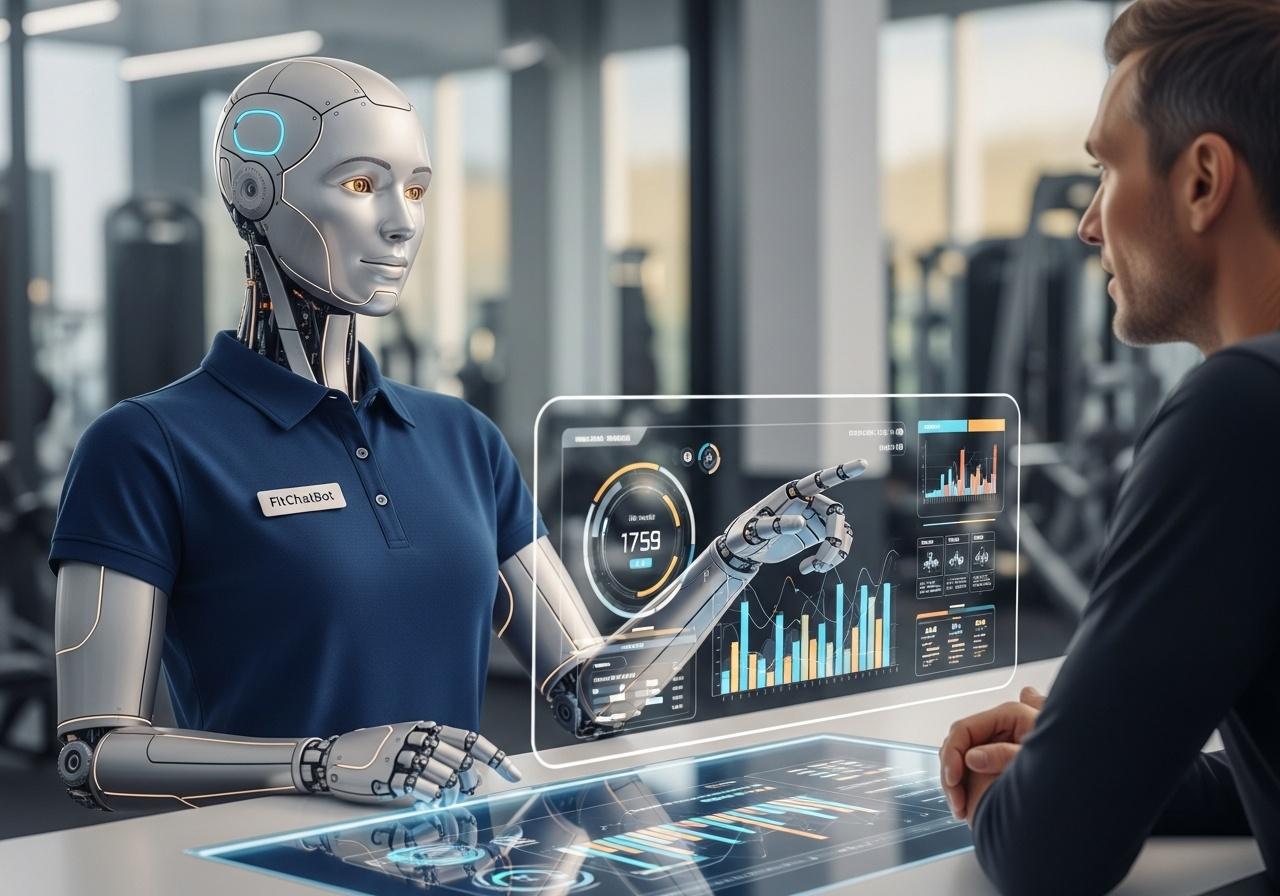 FitChatBot empfängt Besucher am Empfang und berät zu Mitgliedschaften